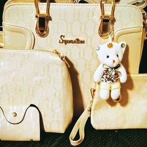 Elegant Cream and Gold Tote Bag Set